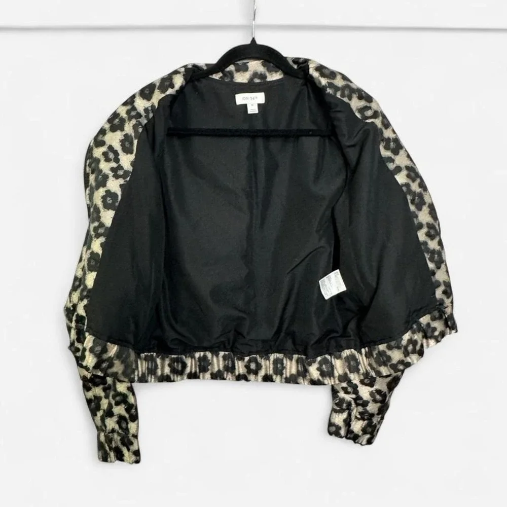 ON 34th Leopard Print‎ Cropped Bomber Jacket Sz XS Y2K Street Evening City Edgy